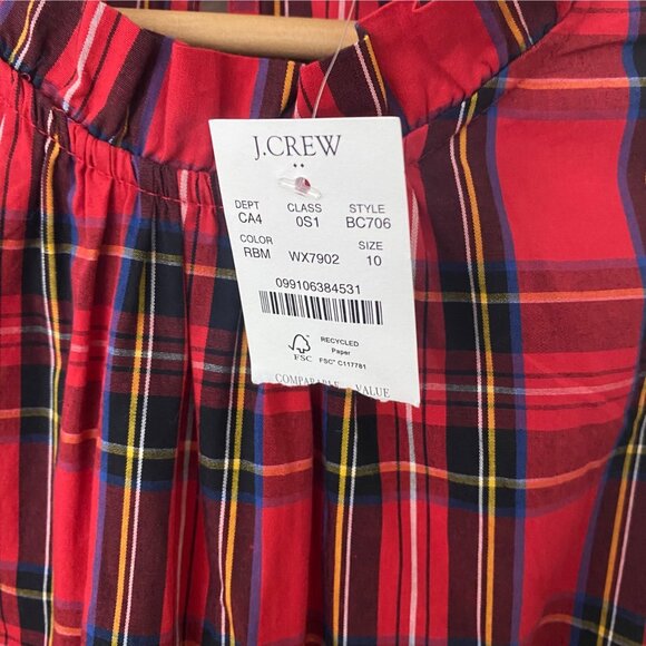 NWT J. Crew Red Tartan Plaid Tiered Ruffle Midi Dress - Picture 5 of 10